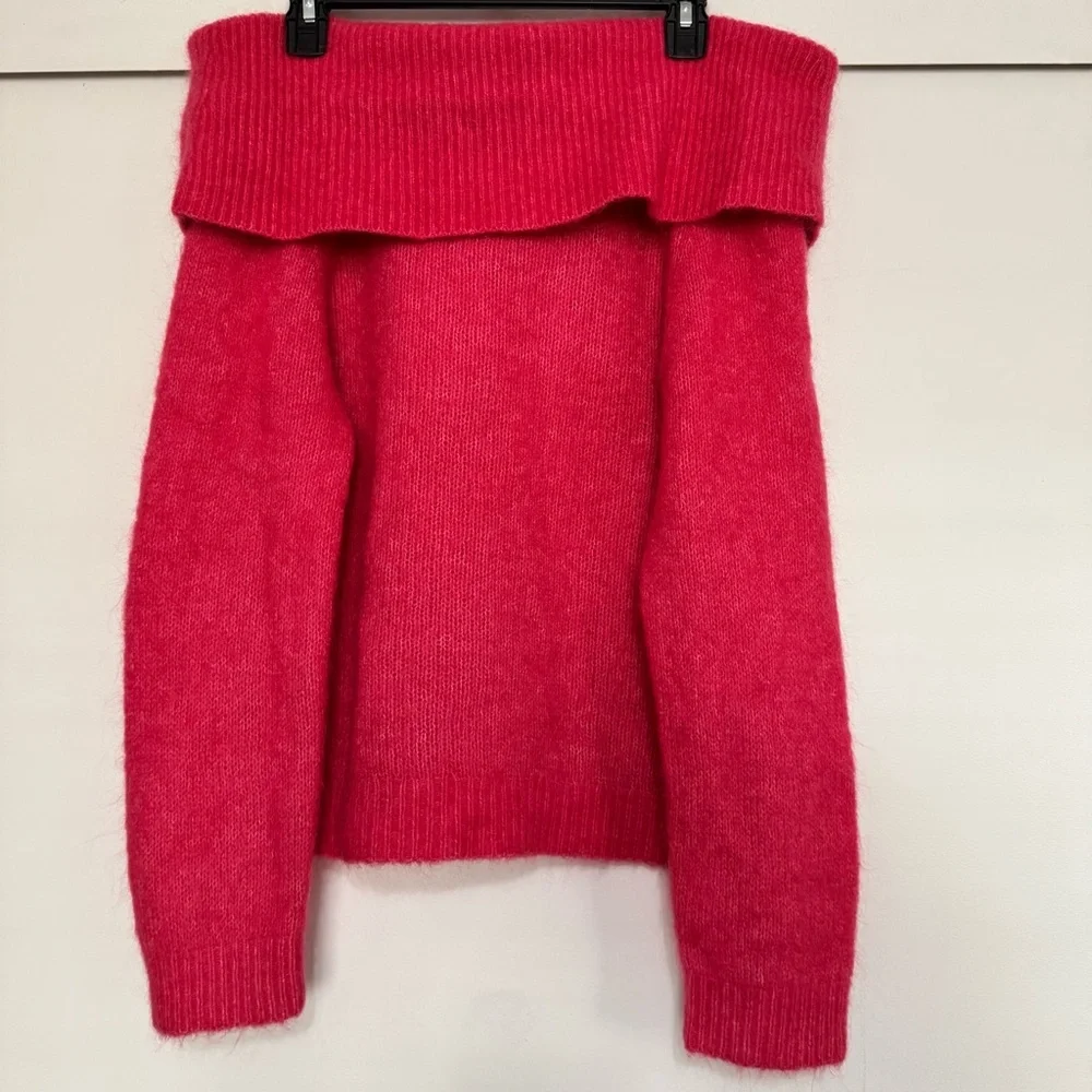 Sezane Aurore Jumper Pop Pink Knit Wool Off Shoulder Sweater - Picture 6 of 9